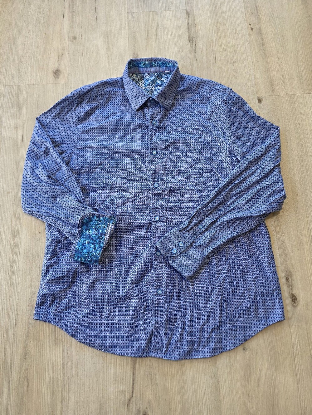 Robert Graham Men's Button Up Filp Cuff Long Sleeve Shirt Size 2XL Blue